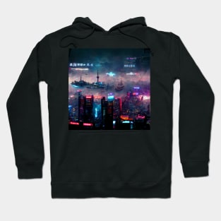 Minato - Cyberpunk Skyline Cityscape Hoodie